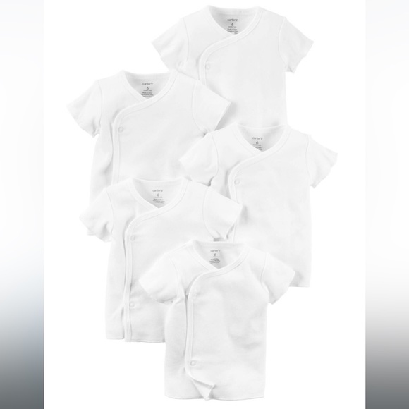 3/$30 Carter’s Baby 5-Pack Side-Snap White Short Sleeve Tees 6 months NWT - Picture 6 of 8